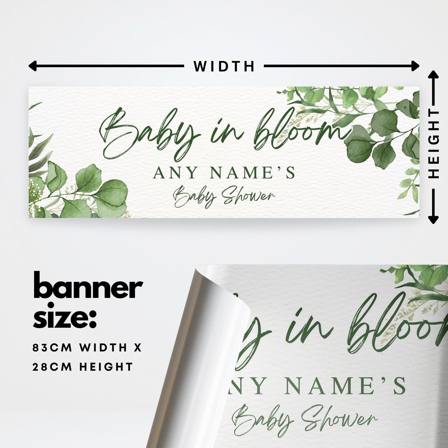 Personalised Baby Shower Banner   Custom “Baby in Bloom Baby Shower Decor | Watercolour Botanical Design | Gender Neutral Decoration