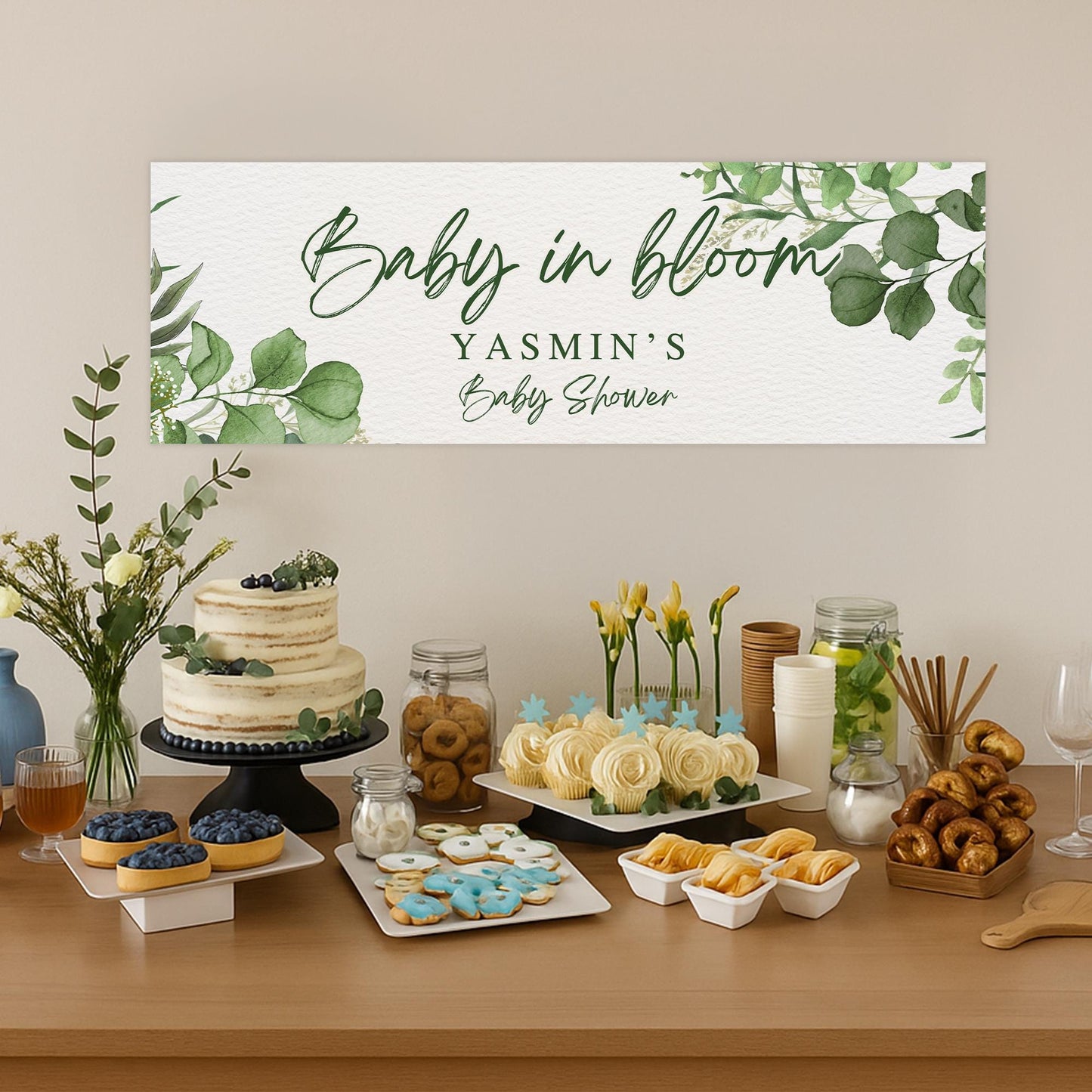 Personalised Baby Shower Banner   Custom “Baby in Bloom Baby Shower Decor | Watercolour Botanical Design | Gender Neutral Decoration