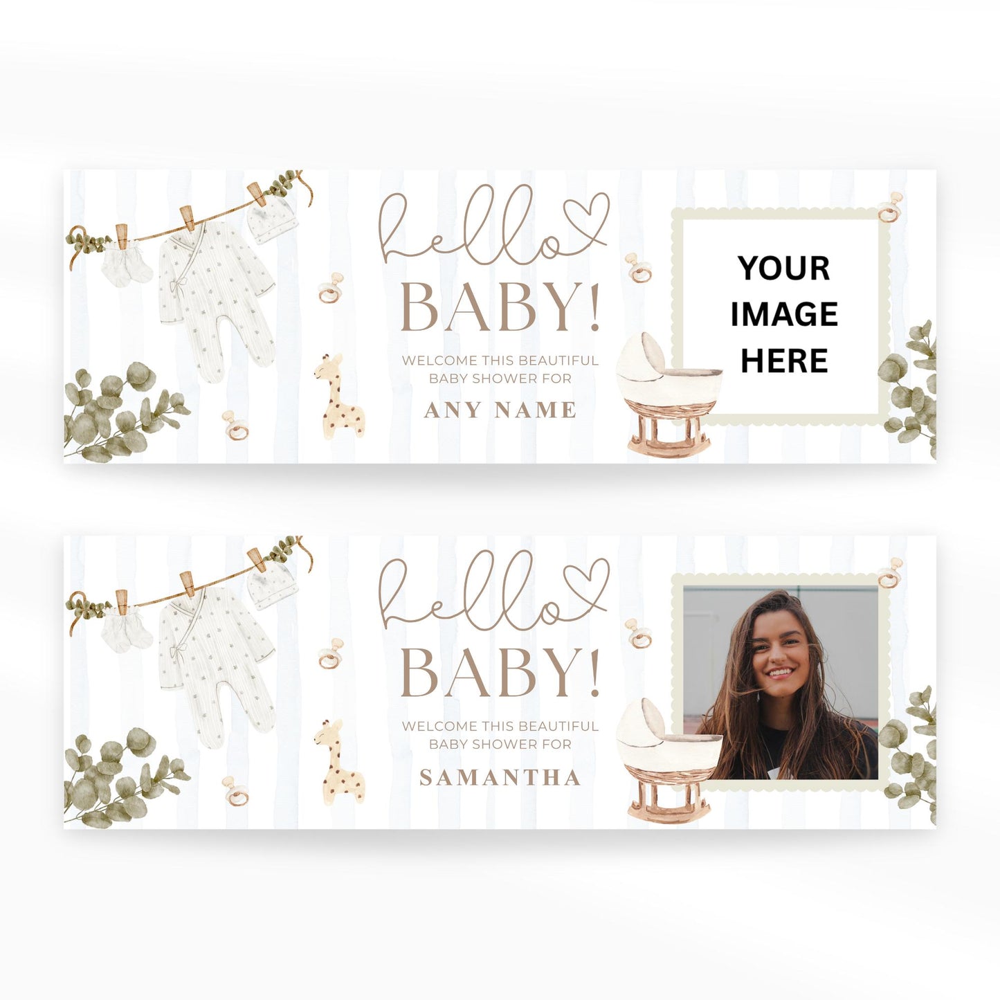 Personalised Baby Shower Banner   Custom “Hello Baby Baby Shower Decor  Add a Name & Photo | Soft Watercolour | Gender Neutral Decoration