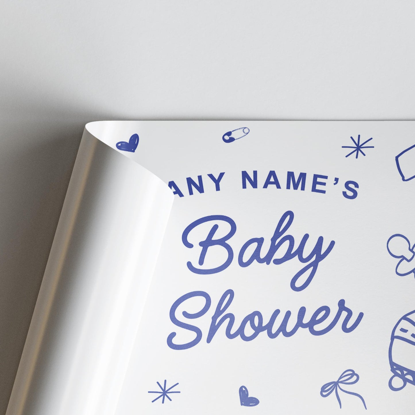 Personalised Baby Shower Banner | Baby Shower Doodles Banner | Custom Name & 12 Photos | Playful Line Art | Blue coquette Party backdrop
