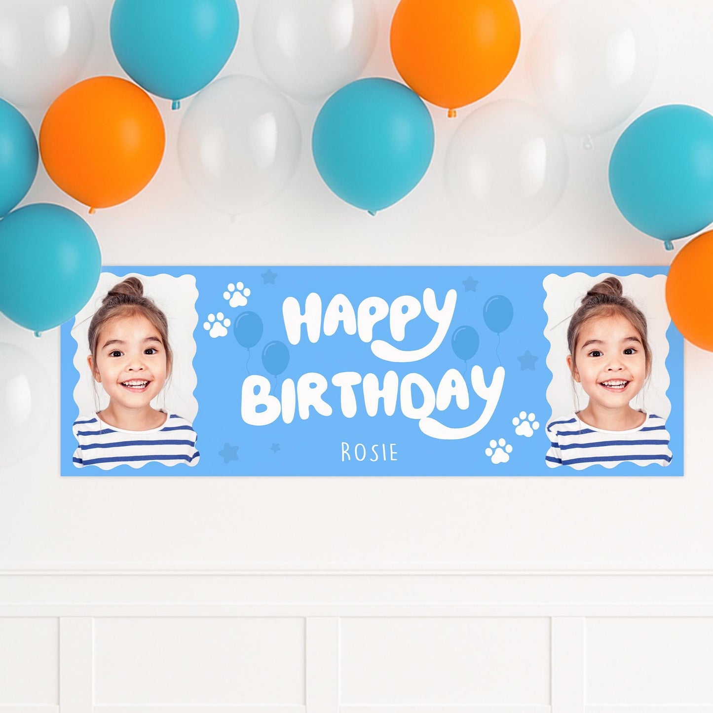 Personalised Birthday Banner - Blue Dog | Custom Name & Photo | TV Show-Inspired Banner | Dog Cartoon | Birthday Party decor for Young Kids
