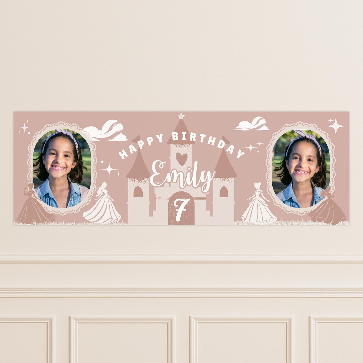 Personalised Princess Birthday Banner for Girls | Custom Name & Age Birthday Sign | Pink Party Decor | Custom Fairy Tale Birthday Banner