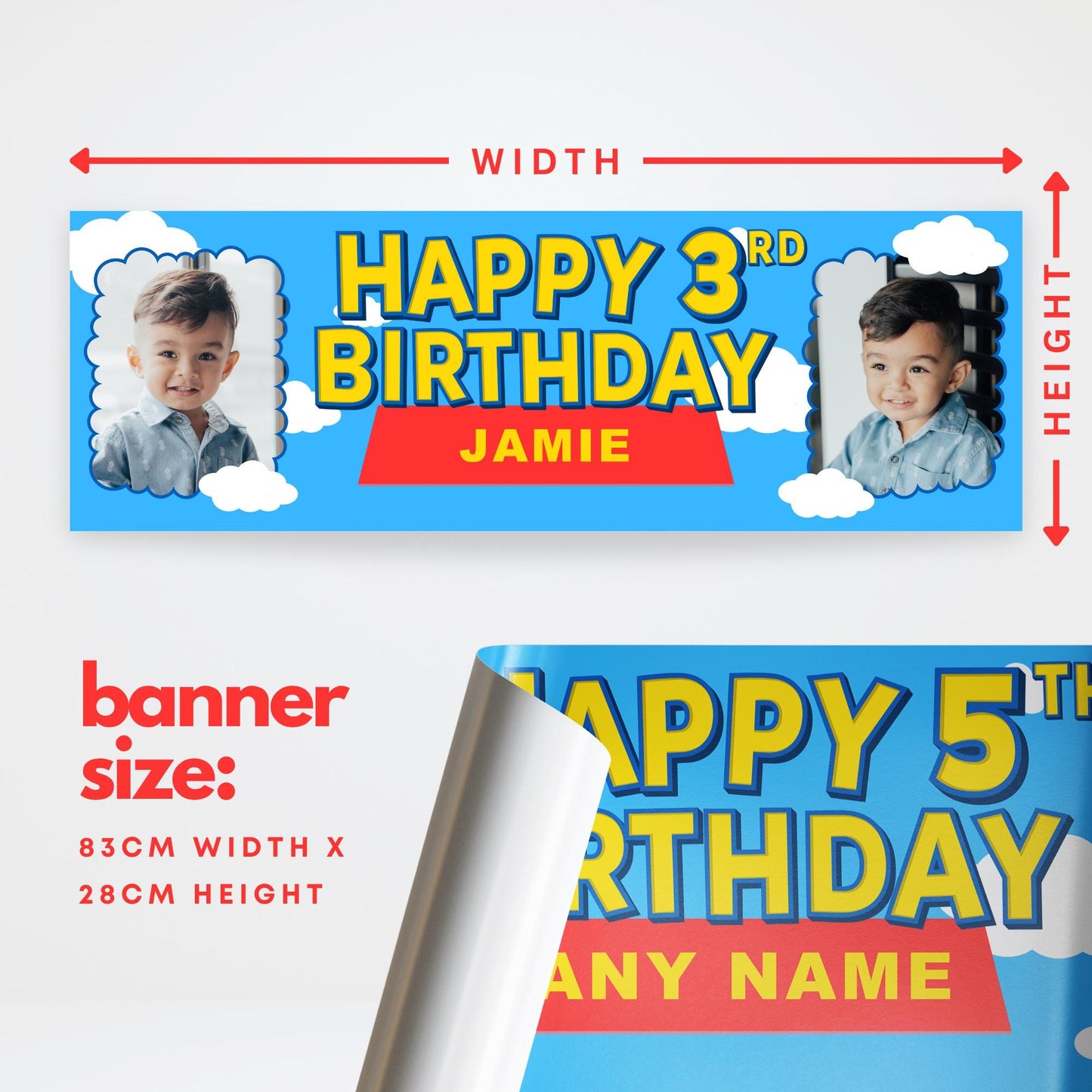Personalised Birthday Banner - Toy Land | Custom Name & Photo | Toy-Inspired Banner | Colourful Cartoon Style Birthday Party Decor for Kids