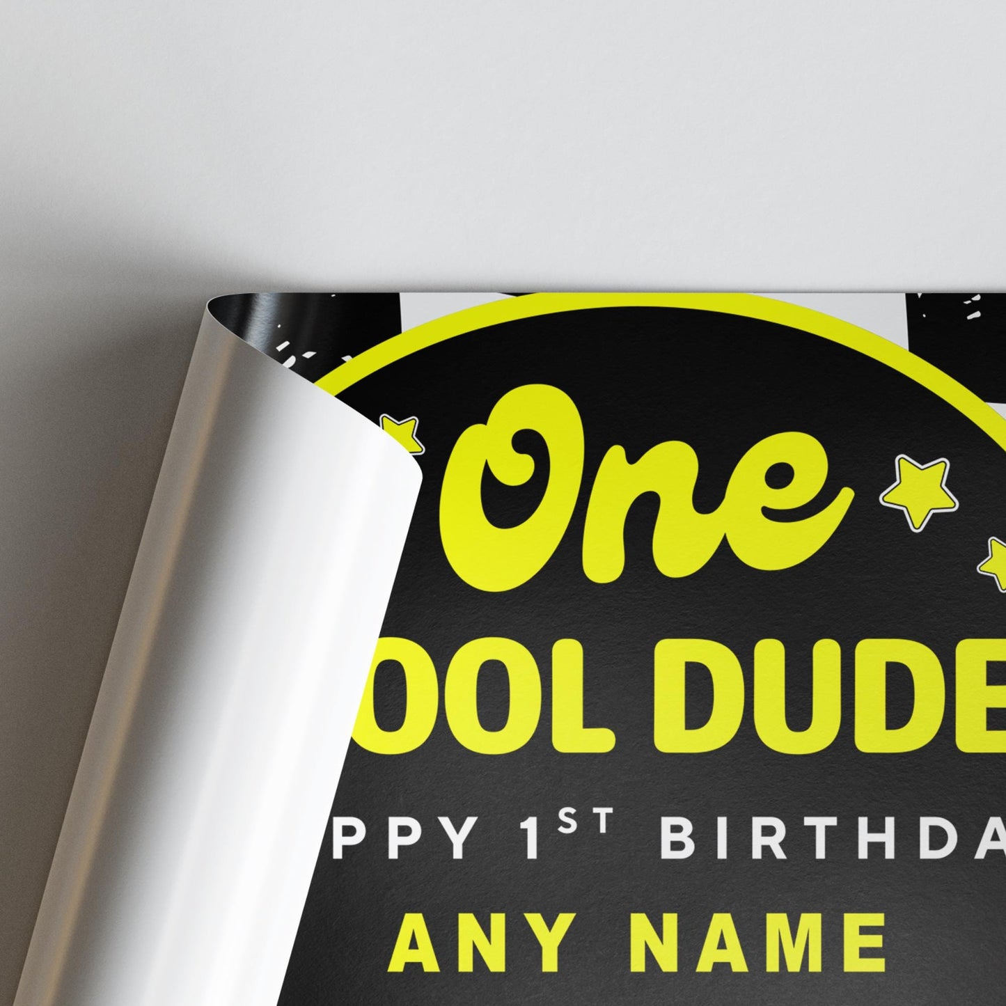 Personalised 1st Birthday Banner For Kids - "One Cool Dude" | Skater Checkered Theme | Custom Name & Photo | Birthday Party Decor for Boys