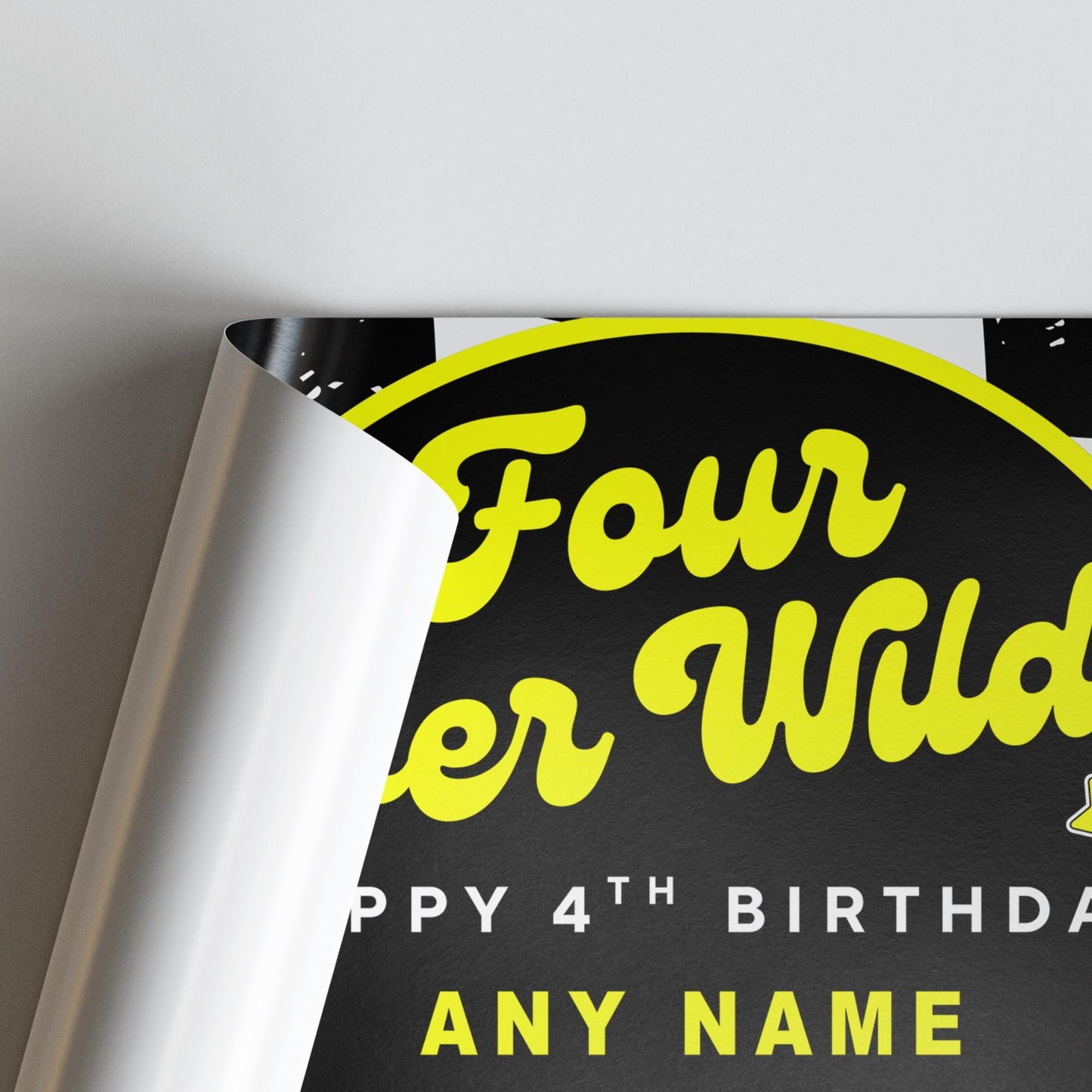 Personalised 4th Birthday Banner For Kids - "Four Ever Wild" | Skater Checkered Theme | Custom Name & Photo | Birthday Party Decor for Boys