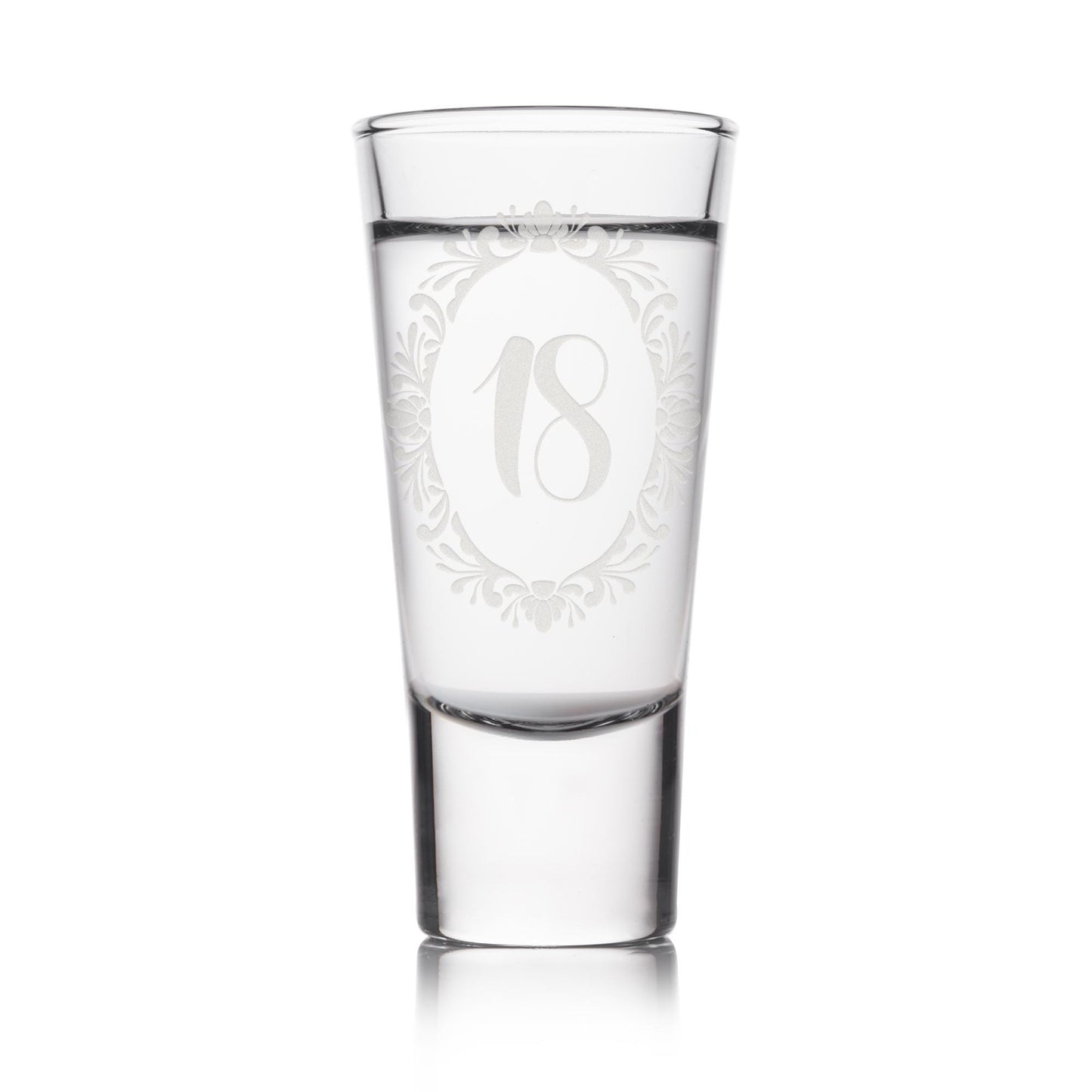 Personalised Birthday Shot Glass | Custom Age - Regal Bloom Frame | Milestone Birthday Gift | Custom Engraved Keepsake for 18th Birthday