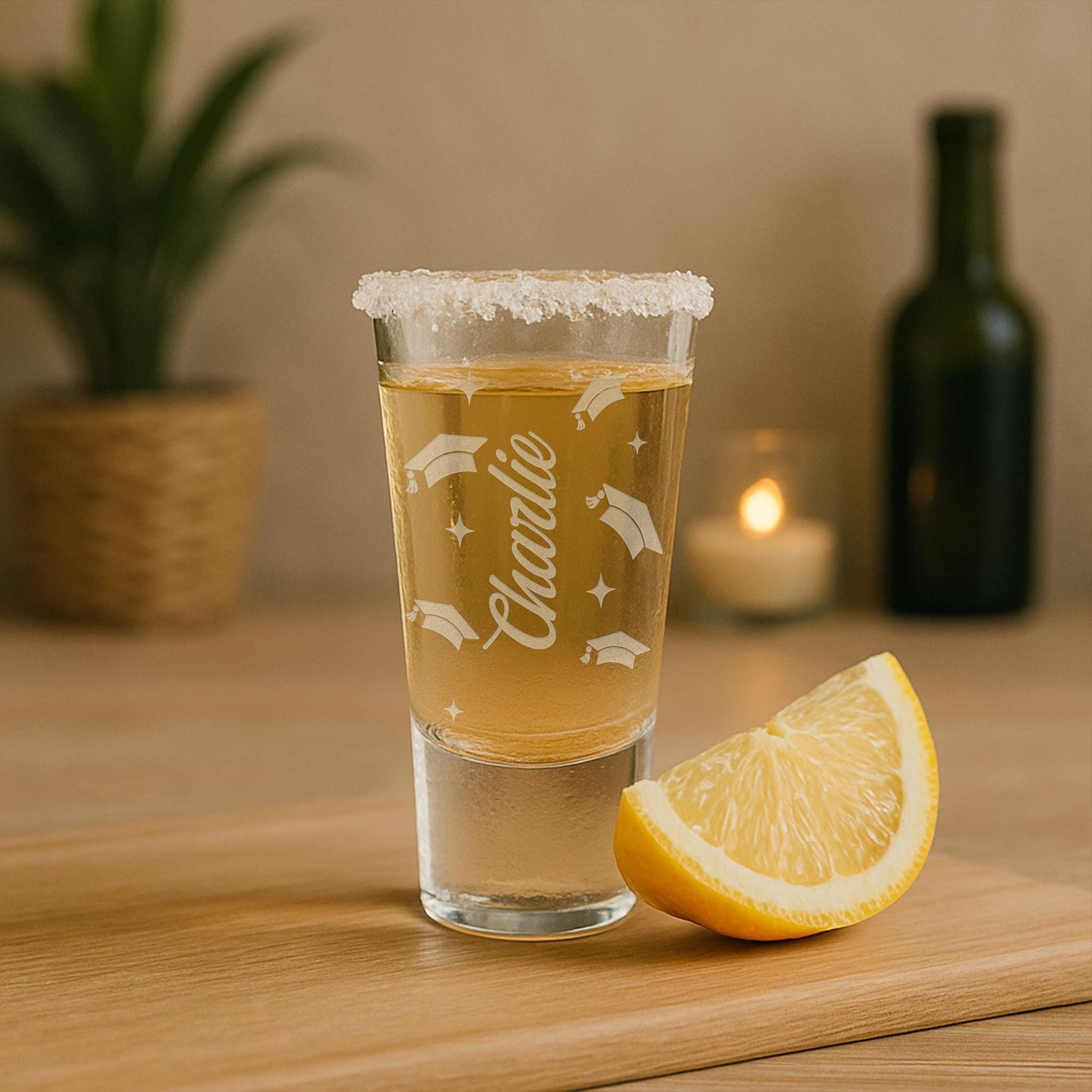 Personalised Graduation Gift | Graduation Caps & Stars | Custom Engraved Name Shot Glass | Graduate Gift Keepsake | Custom Shot Glass
