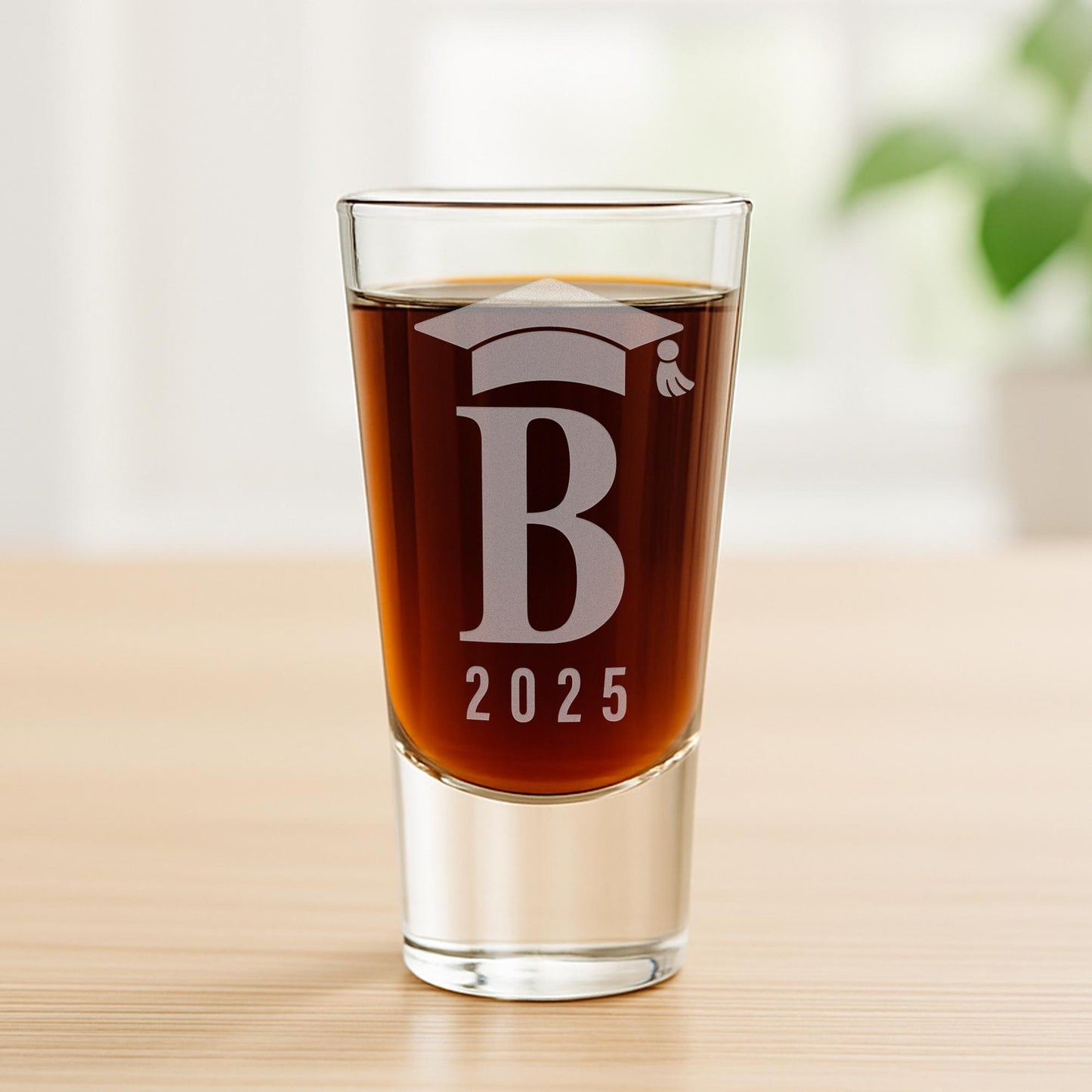 Personalised Graduation Gift - Initial & Grad Cap Shot Glass | Graduation Shot Glass | Custom Engraved Graduate Gift | Keepsake For Grads