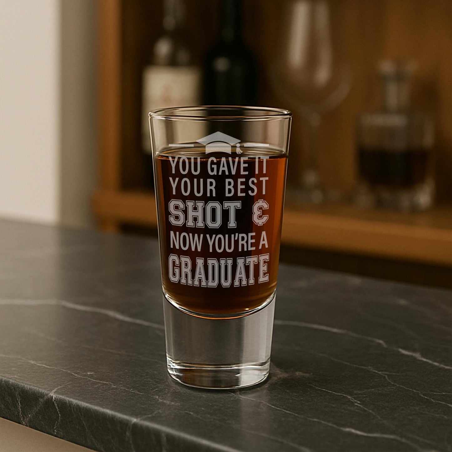 Funny Graduation Gift | “You Gave It Your Best Shot" Shot Glass | Engraved Graduation Gift Keepsake for Him or Her