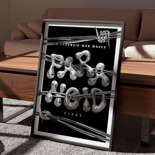 Paranoid Poster - Metalic Typography: Rap Pop Song-Inspired Print | Wall Art For Music Lover | Typography Lyric Quote | Modern Home Decor