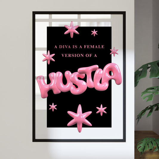 Song Poster - Diva is a Female Version of a Hustla - Pink Bubble: Lyric-Inspired Print, Music-Inspired Home Decor, Typography Print For Her