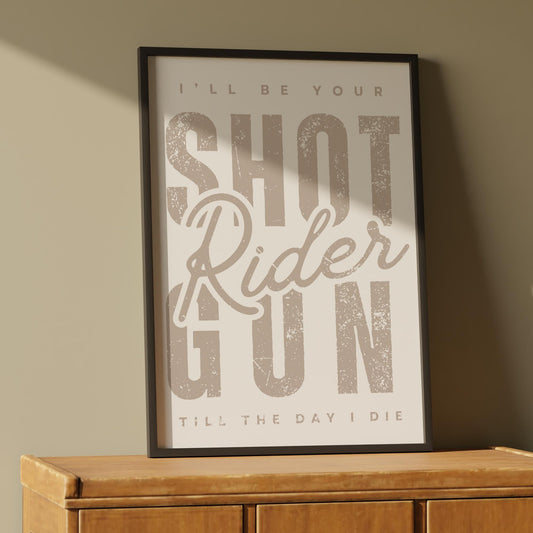 Song Poster - Shotgun Rider  Distressed Print | Western Home Decor | Country Wall Art | Music-Inspired Home Decor, Typography Print For Her