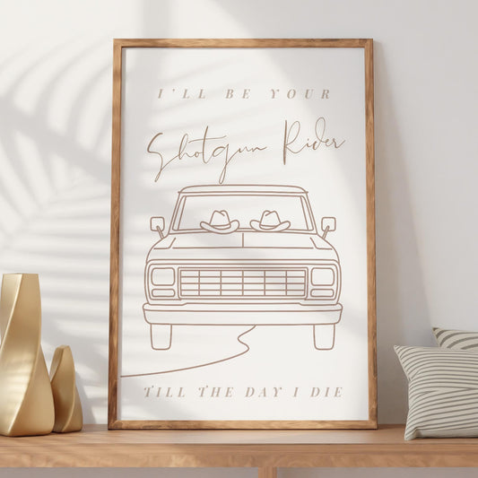 Song Poster - Shotgun Rider  Illustration Print | Western Home Decor | Country Wall Art | Music-Inspired Home Decor | Neutral Print For Her