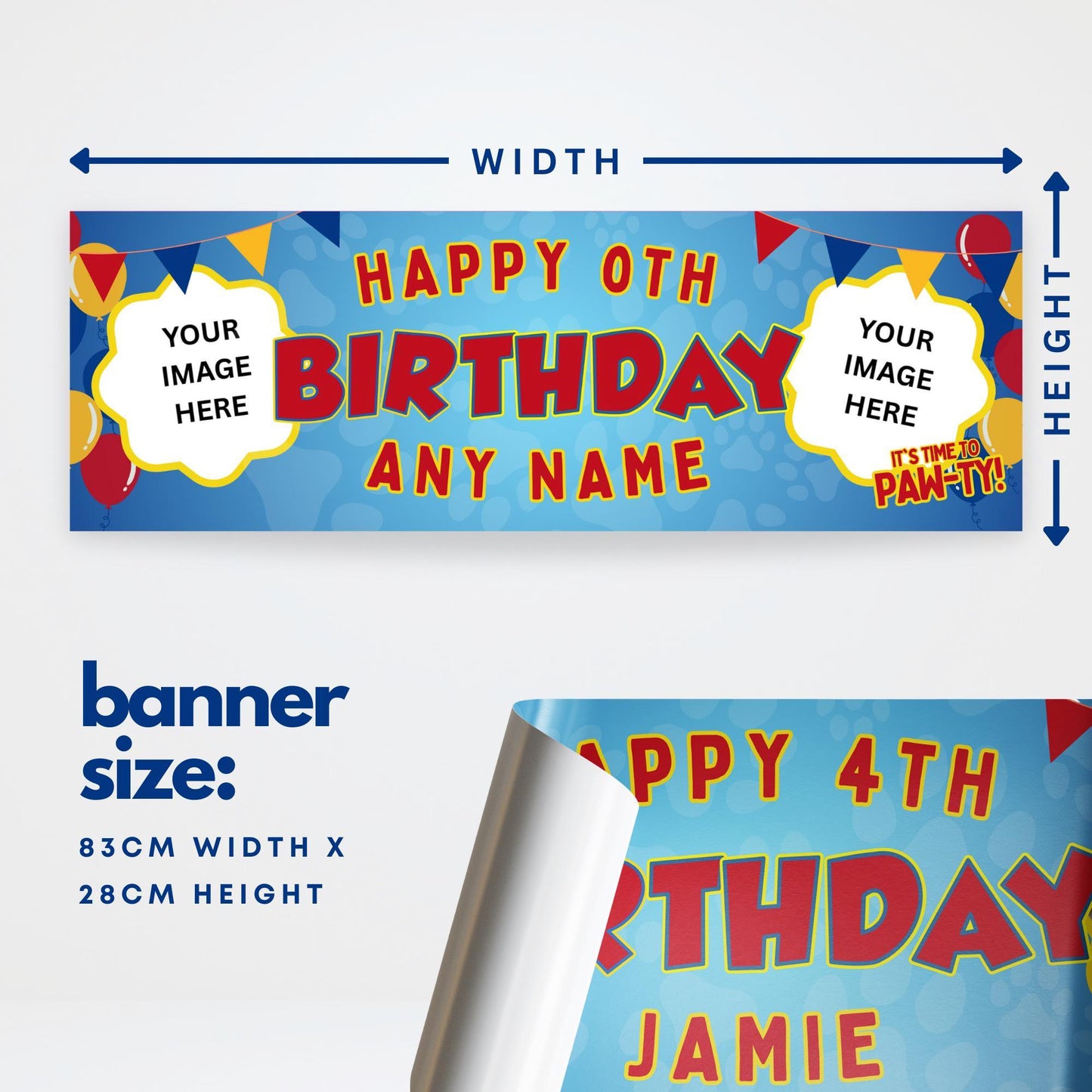 Personalised paw-ty birthday banner  custom name & photo | cartoon inspired banner | pet patrol party decoration | party decor for kids