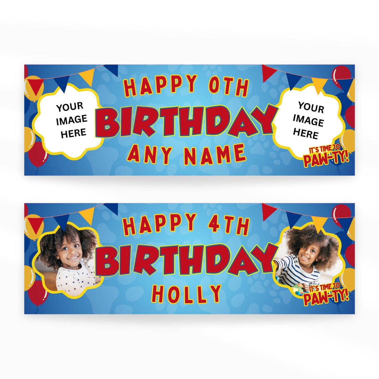 Personalised paw-ty birthday banner  custom name & photo | cartoon inspired banner | pet patrol party decoration | party decor for kids