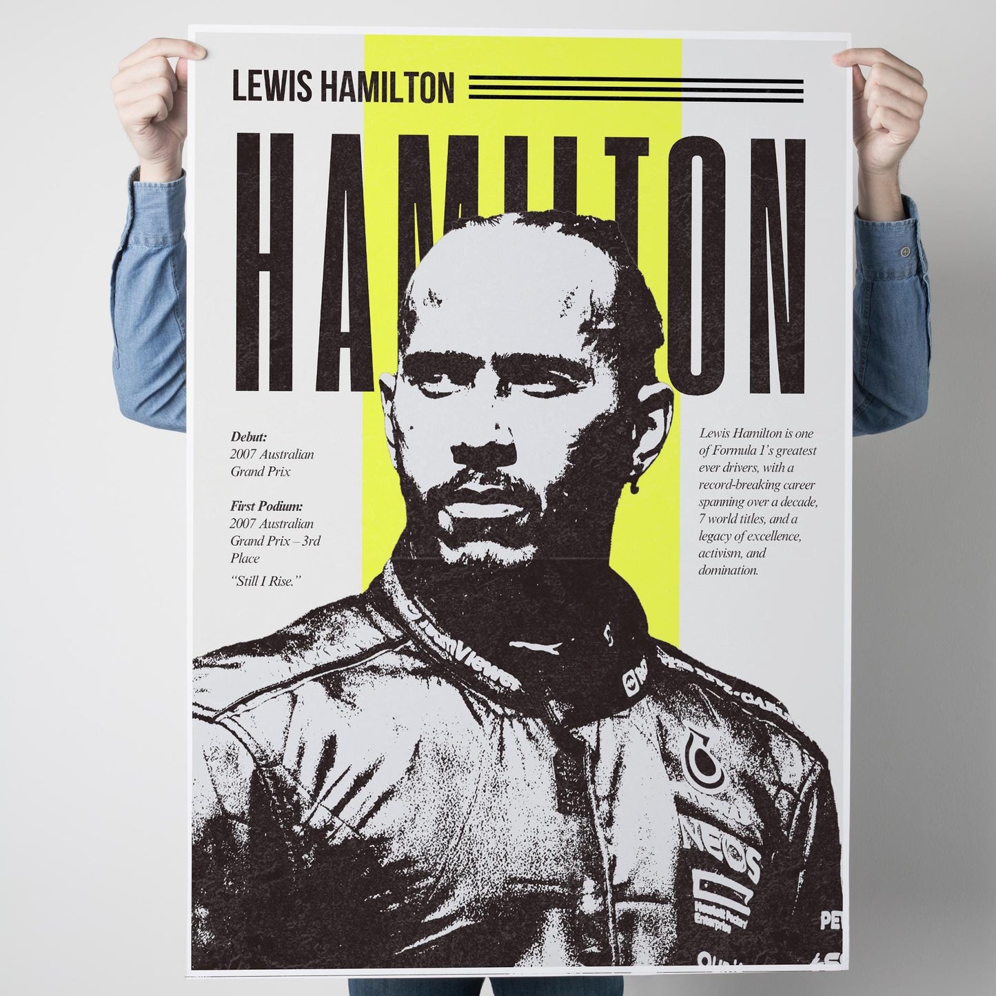 F1 Driver Print - Lewis Hamilton | Motorsport Poster with Career Highlights | Formula 1 Wall Art for Fans | F1 Gift | Retro Racing Artwork