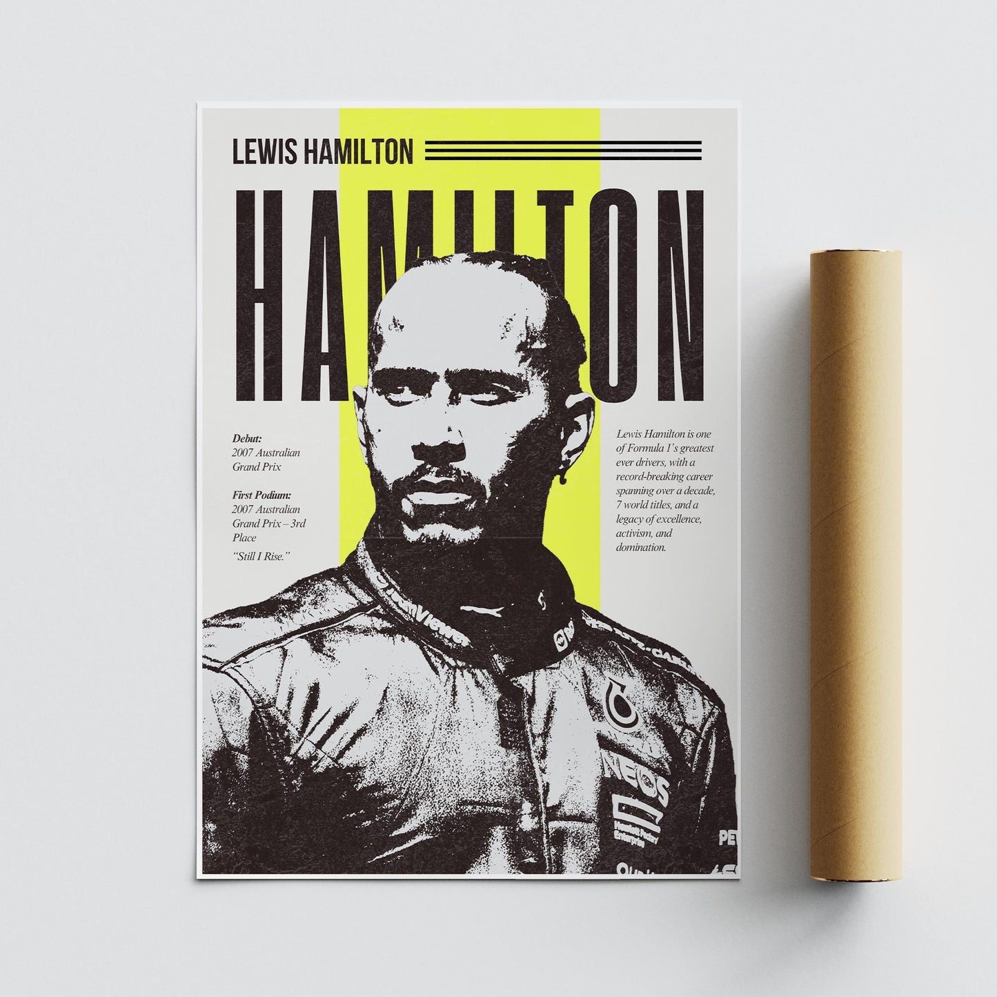F1 Driver Print - Lewis Hamilton | Motorsport Poster with Career Highlights | Formula 1 Wall Art for Fans | F1 Gift | Retro Racing Artwork