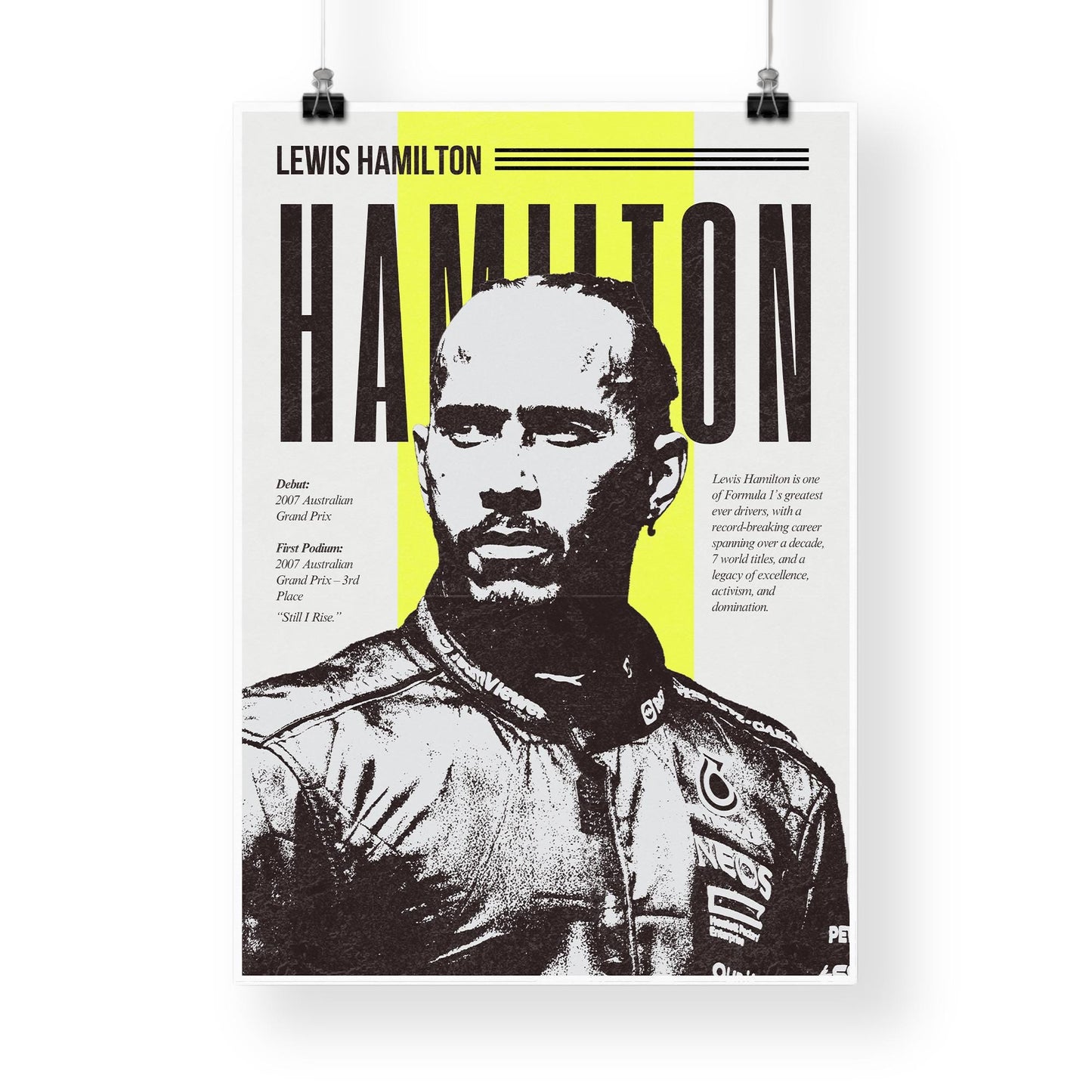 F1 Driver Print - Lewis Hamilton | Motorsport Poster with Career Highlights | Formula 1 Wall Art for Fans | F1 Gift | Retro Racing Artwork