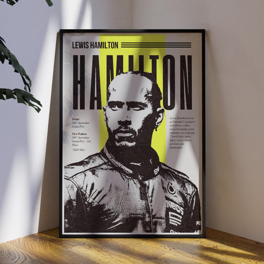 F1 Driver Print - Lewis Hamilton | Motorsport Poster with Career Highlights | Formula 1 Wall Art for Fans | F1 Gift | Retro Racing Artwork