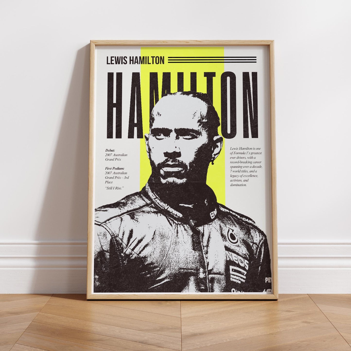 F1 Driver Print - Lewis Hamilton | Motorsport Poster with Career Highlights | Formula 1 Wall Art for Fans | F1 Gift | Retro Racing Artwork