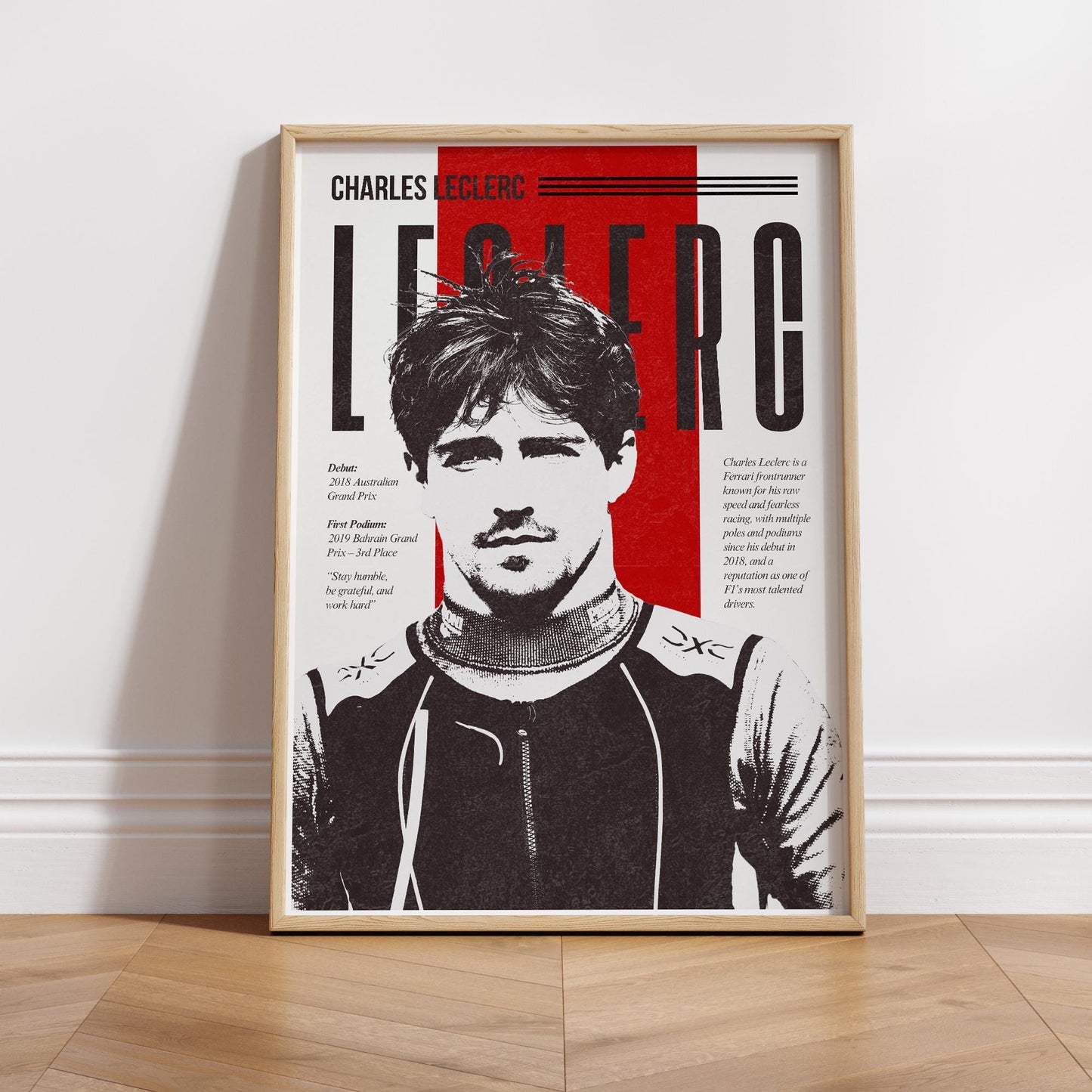 F1 Driver Print - Charles Leclerc | Motorsport Poster with Career Highlights | Formula 1 Wall Art for Fans | F1 Gift | Racing Quote Artwork