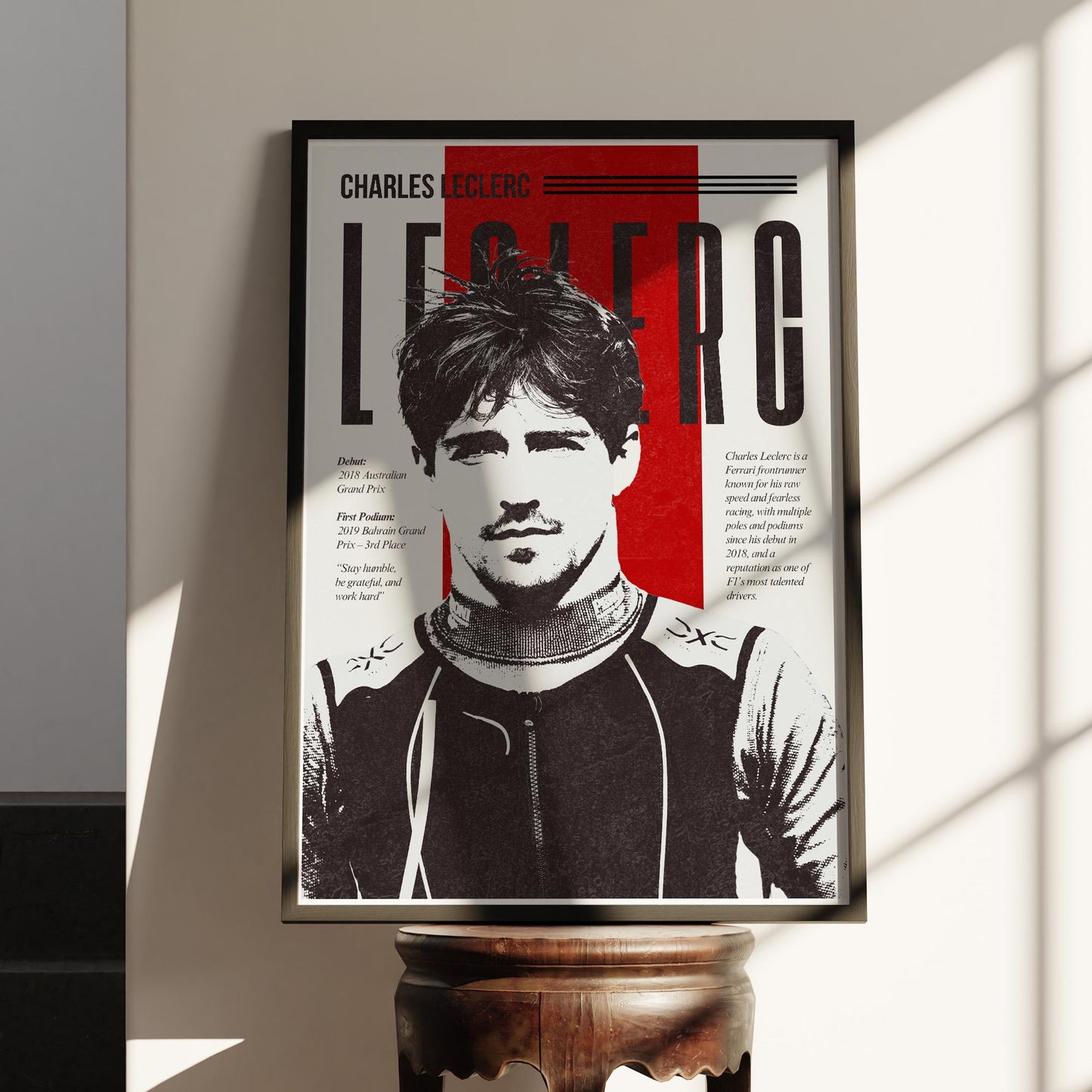 F1 Driver Print - Charles Leclerc | Motorsport Poster with Career Highlights | Formula 1 Wall Art for Fans | F1 Gift | Racing Quote Artwork