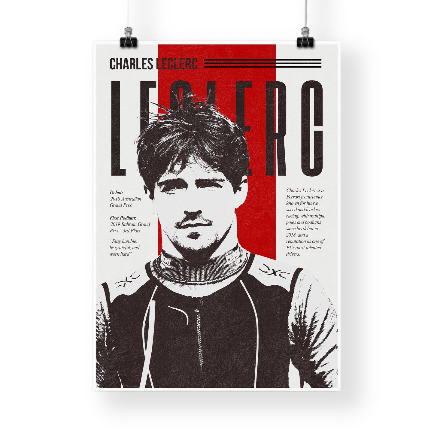 F1 Driver Print - Charles Leclerc | Motorsport Poster with Career Highlights | Formula 1 Wall Art for Fans | F1 Gift | Racing Quote Artwork