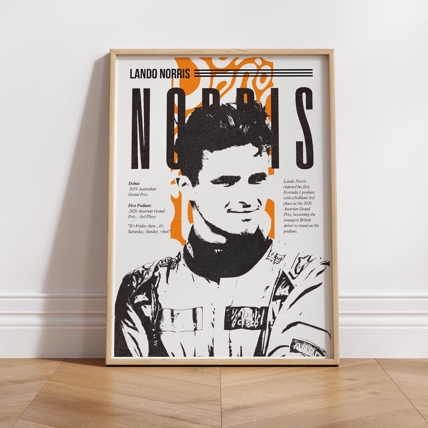 F1 Driver Print - Lando Norris | Motorsport Poster with Career Highlights | Formula 1 Wall Art for Fans | F1 Gift | Racing Artwork
