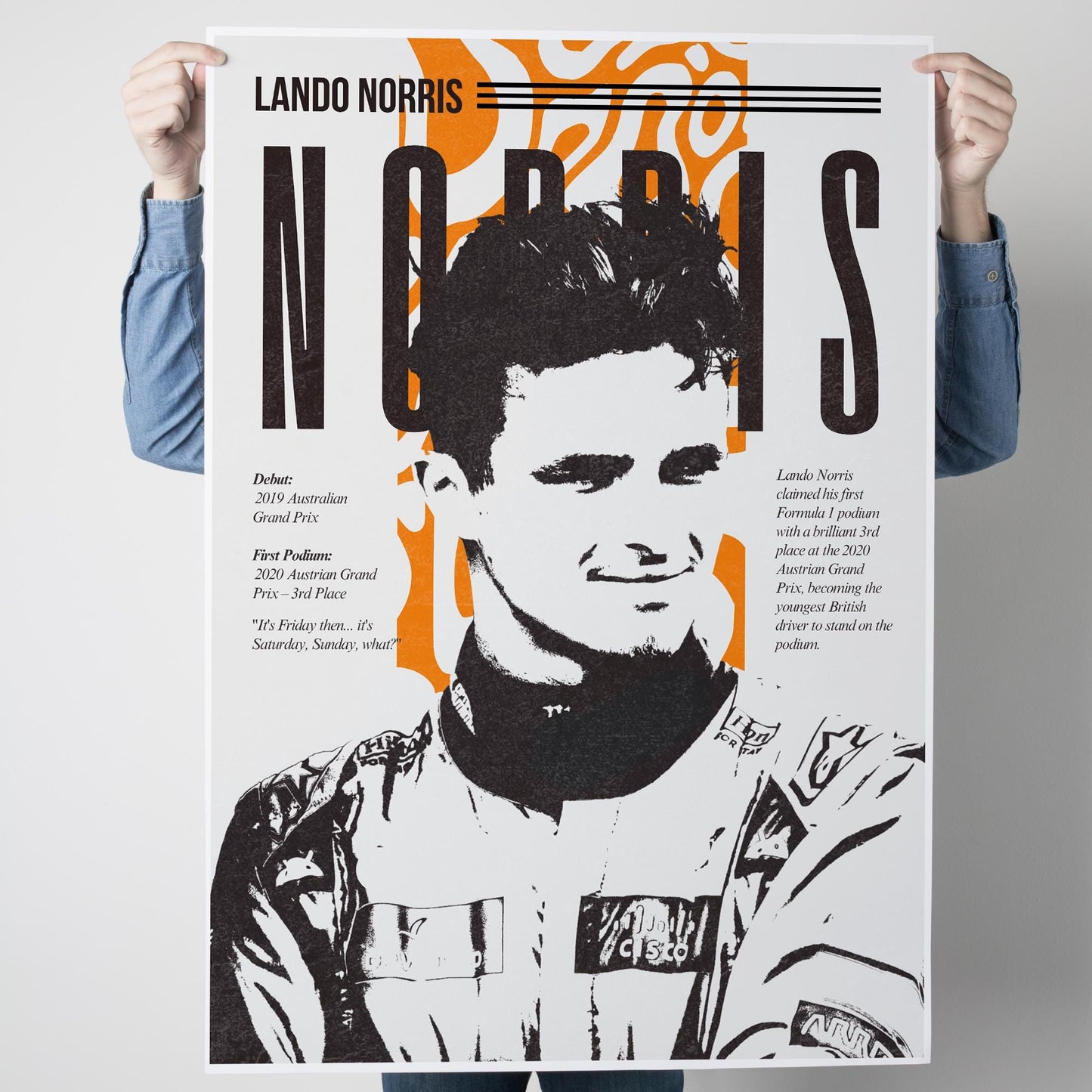 F1 Driver Print - Lando Norris | Motorsport Poster with Career Highlights | Formula 1 Wall Art for Fans | F1 Gift | Racing Artwork