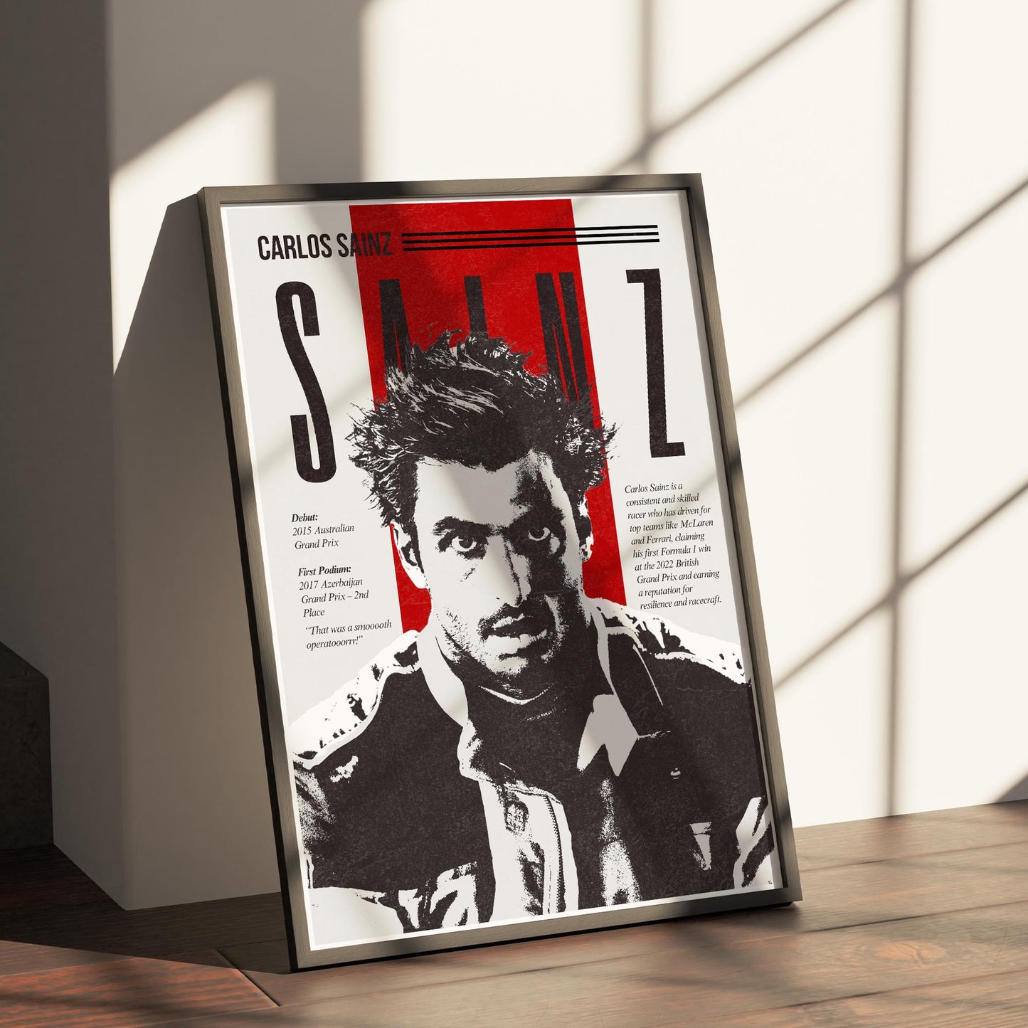 F1 Driver Print - Carlos Sainz | Motorsport Poster with Highlights | Formula 1 Wall Art for Fans | F1 Gift | Racing Art | Smooth Operator