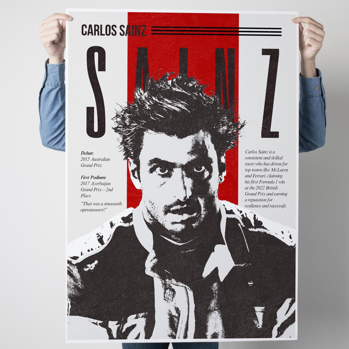 F1 Driver Print - Carlos Sainz | Motorsport Poster with Highlights | Formula 1 Wall Art for Fans | F1 Gift | Racing Art | Smooth Operator