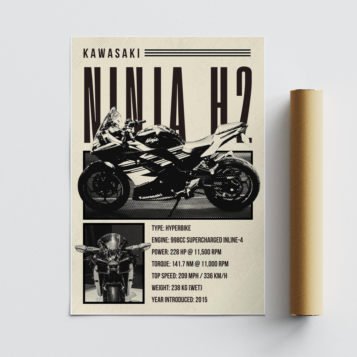 Motorcycle Specs Poster - Ninja H2 Supercharged Hyperbike Gloss Print  Fast Bike Wall Art | Home, Garage, Office or Man Cave Decor