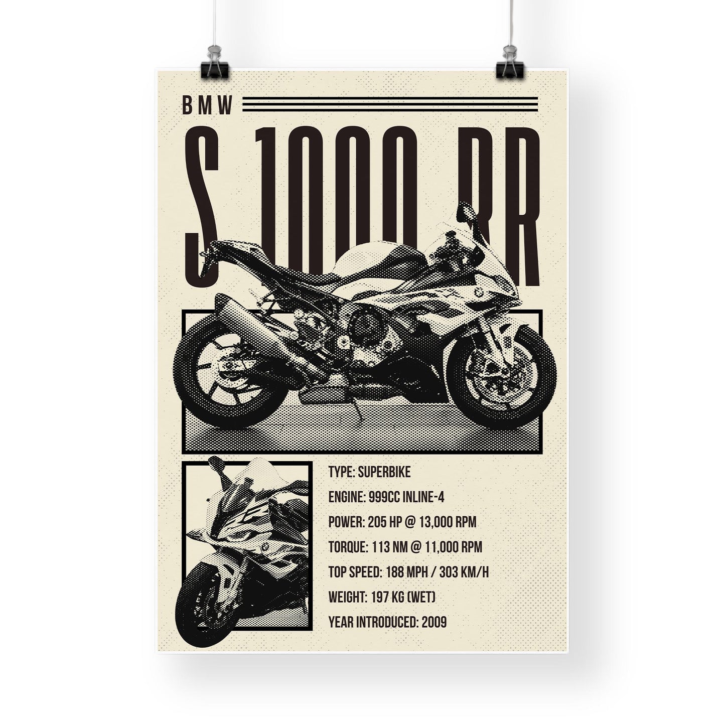 Motorcycle Specs Poster - S 1000 RR Print: Superbike Specification Wall Art  Performance Racing Motorbike Decor for Garage or Living Space