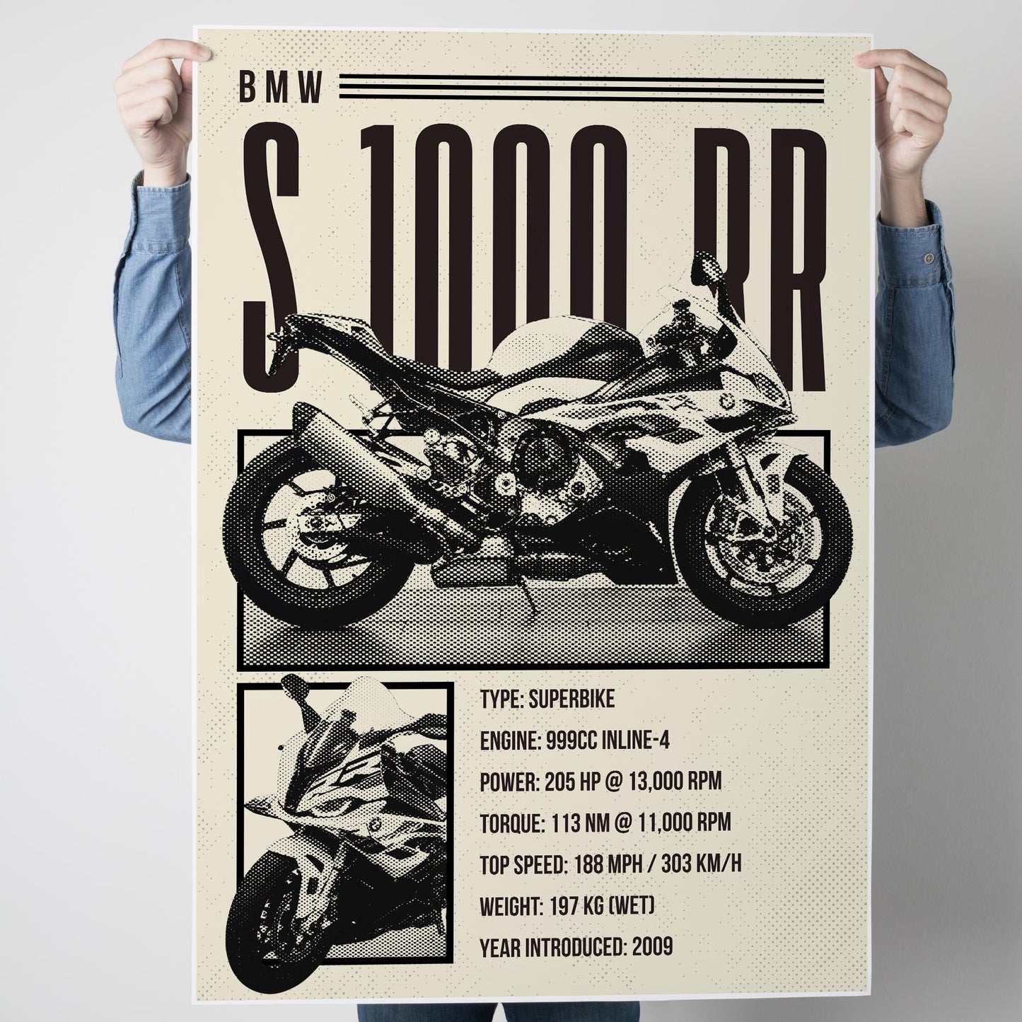 Motorcycle Specs Poster - S 1000 RR Print: Superbike Specification Wall Art  Performance Racing Motorbike Decor for Garage or Living Space