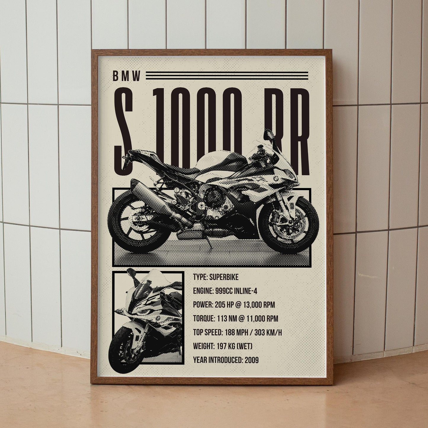 Motorcycle Specs Poster - S 1000 RR Print: Superbike Specification Wall Art  Performance Racing Motorbike Decor for Garage or Living Space