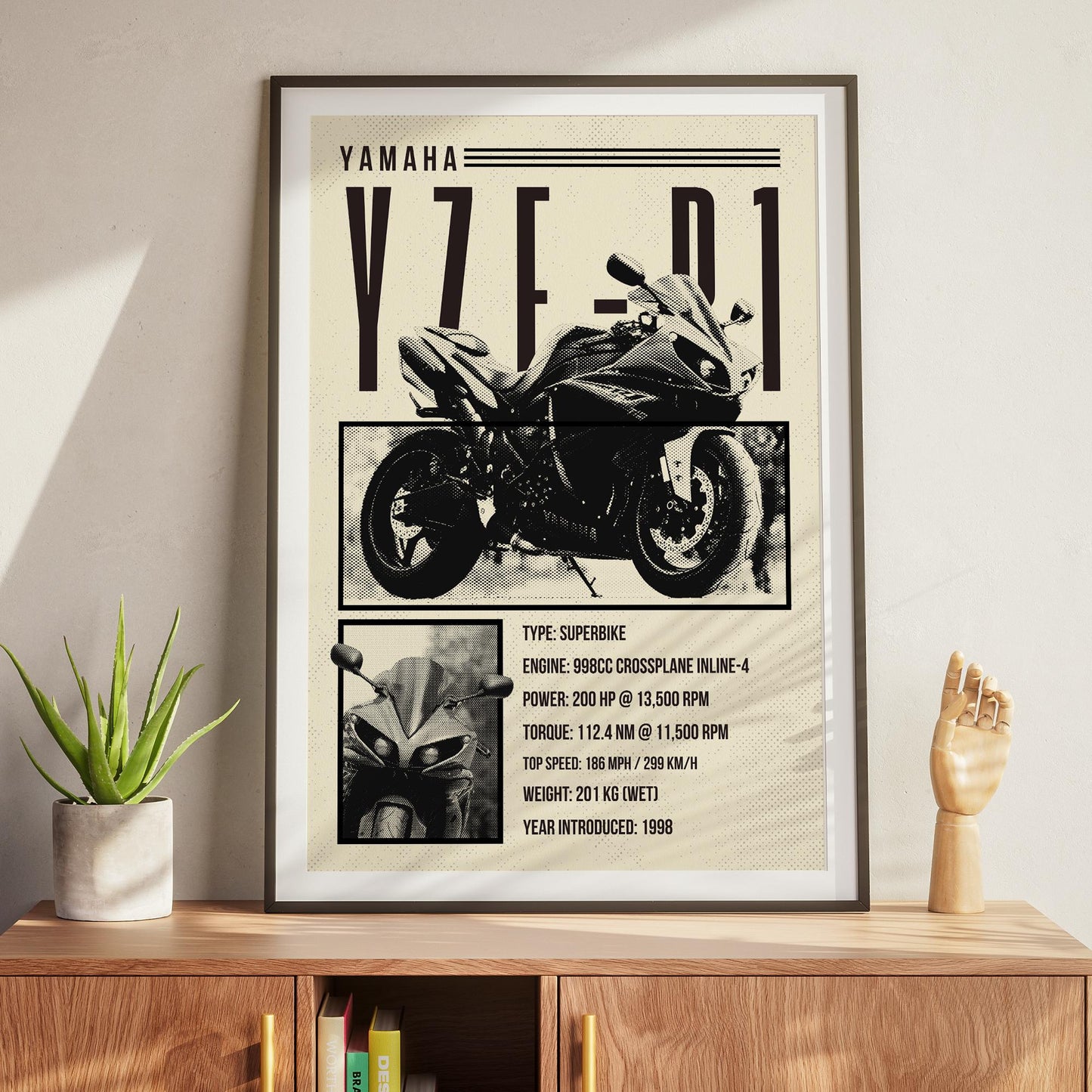 Motorcycle Specs Poster - YZF-R1: Superbike Wall Art Poster  Iconic Motorbike Spec Print  Decor for Man Cave or Bedroom or Garage