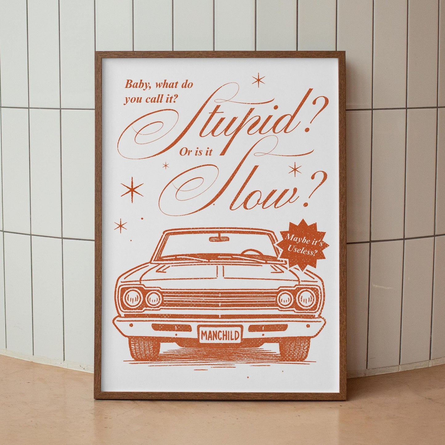 Manchild - Classic Car Poster: Pop Lyric-Inspired Print | Music Wall Art | Aesthetic Song Quote Print | Gift for Her | Girly Home Decor