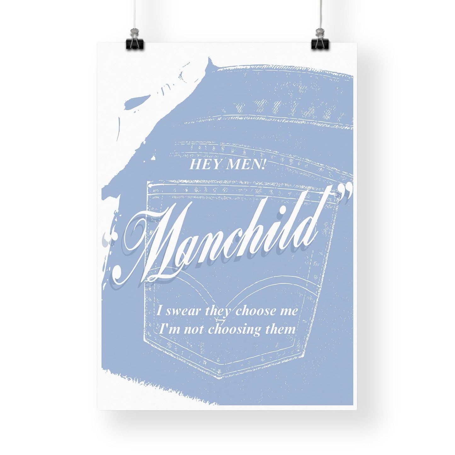 Manchild - Denim Pocket Poster: Pop Lyric-Inspired Print | Music Wall Art | Aesthetic Song Quote Print | Gift for Her | Girly Home Decor