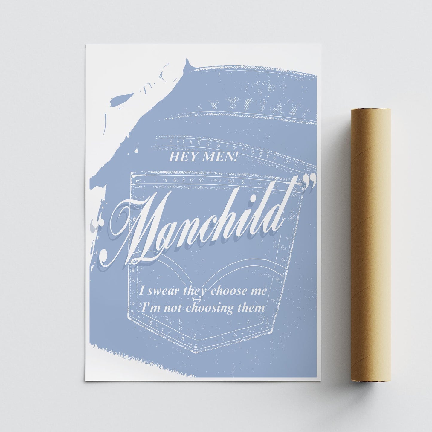 Manchild - Denim Pocket Poster: Pop Lyric-Inspired Print | Music Wall Art | Aesthetic Song Quote Print | Gift for Her | Girly Home Decor