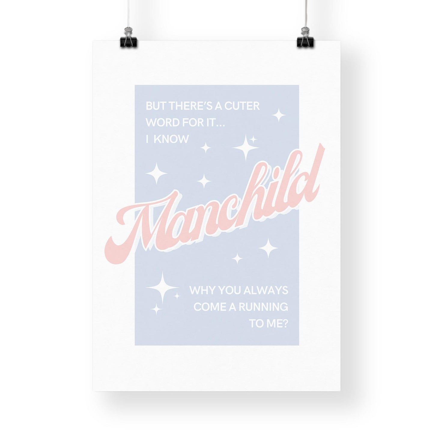 Manchild - Dreamy Retro Poster: Pop Lyric-Inspired Print | Music Wall Art | Aesthetic Song Quote Print | Gift for Her | Girly Home Decor