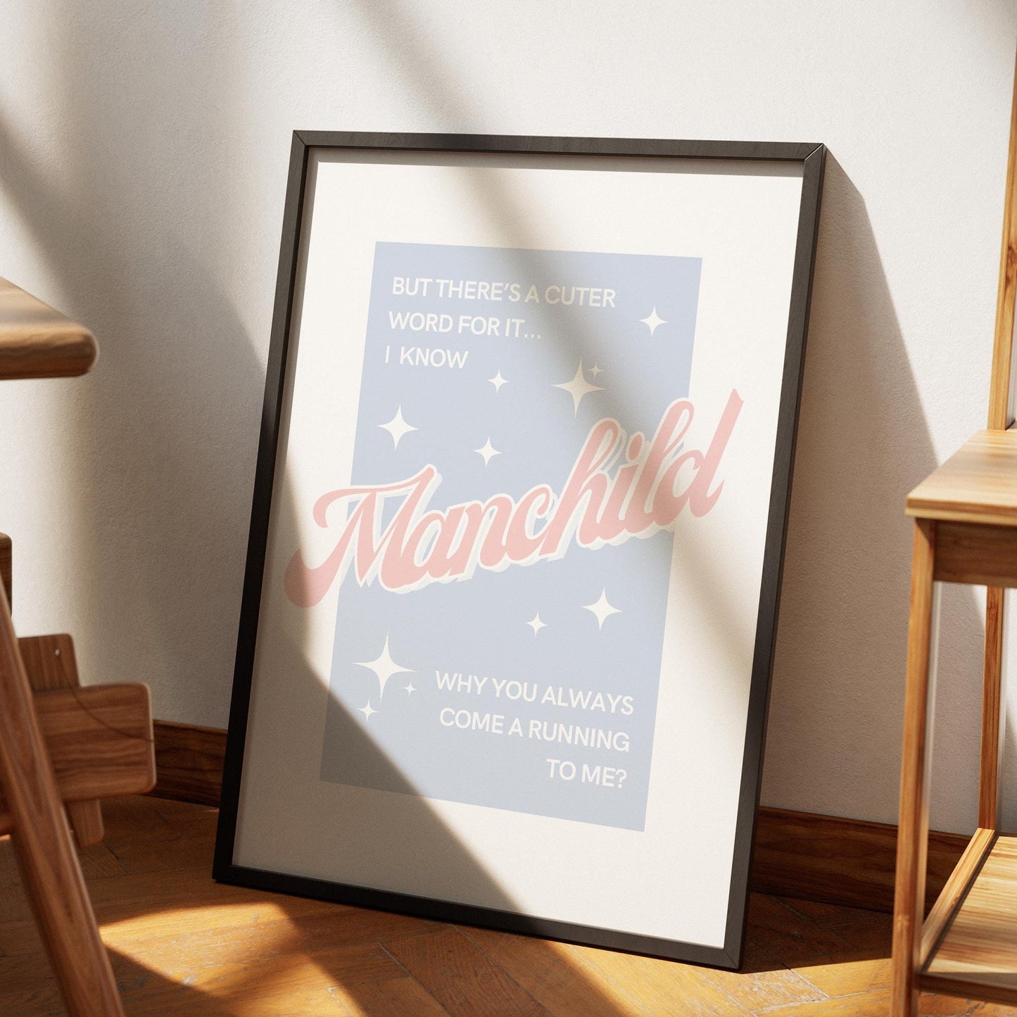 Manchild - Dreamy Retro Poster: Pop Lyric-Inspired Print | Music Wall Art | Aesthetic Song Quote Print | Gift for Her | Girly Home Decor