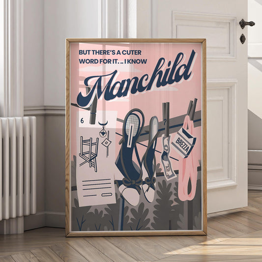 Manchild - Laundry Poster: Pop Lyric-Inspired Print | Music Wall Art | Aesthetic Song Quote Print | Gift for Her | Girly Home Decor