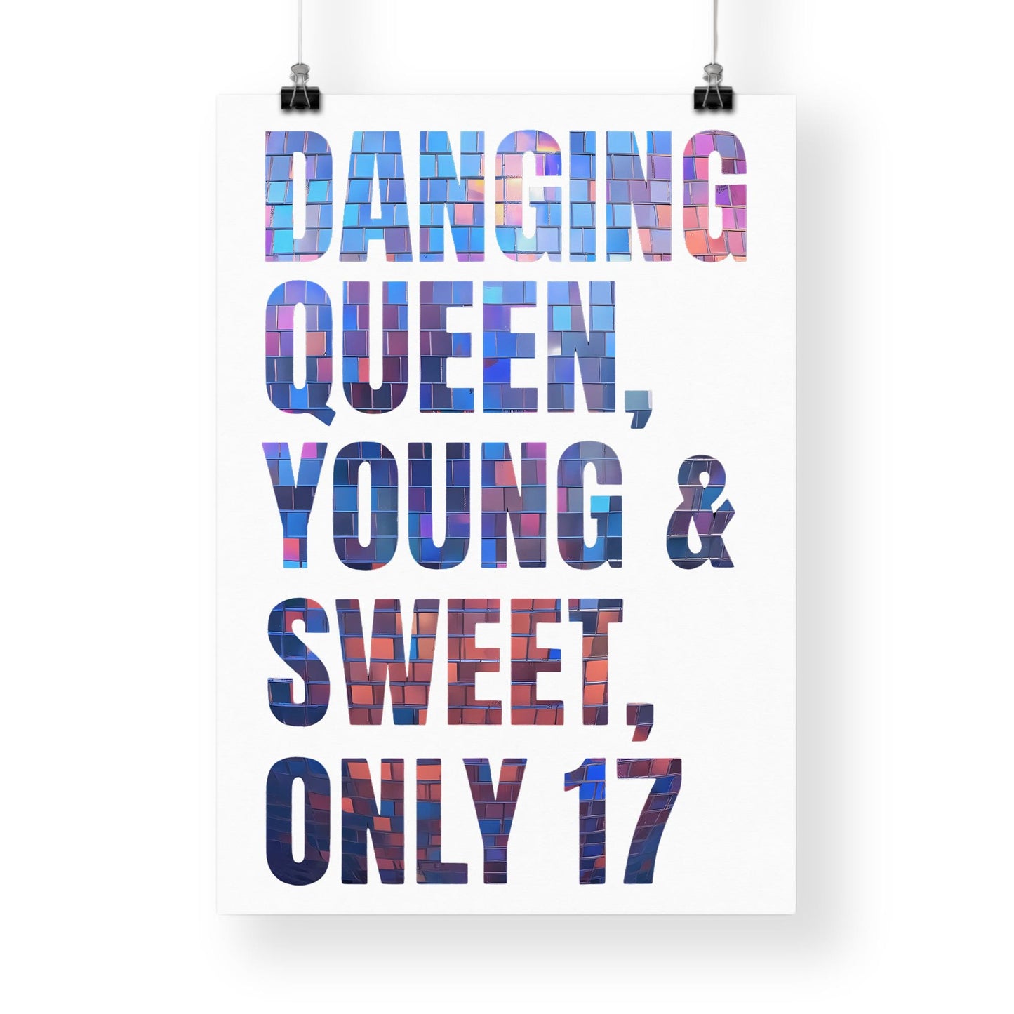Dancing Queen - Disco Ball Text: Lyric-Inspired Typography Poster  Colourful 70s Disco Pop Print  Retro Wall Art Gift for Music Lovers