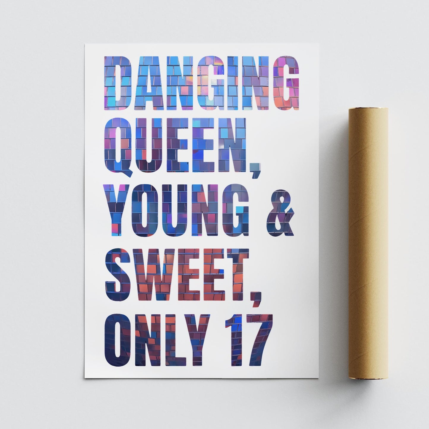 Dancing Queen - Disco Ball Text: Lyric-Inspired Typography Poster  Colourful 70s Disco Pop Print  Retro Wall Art Gift for Music Lovers