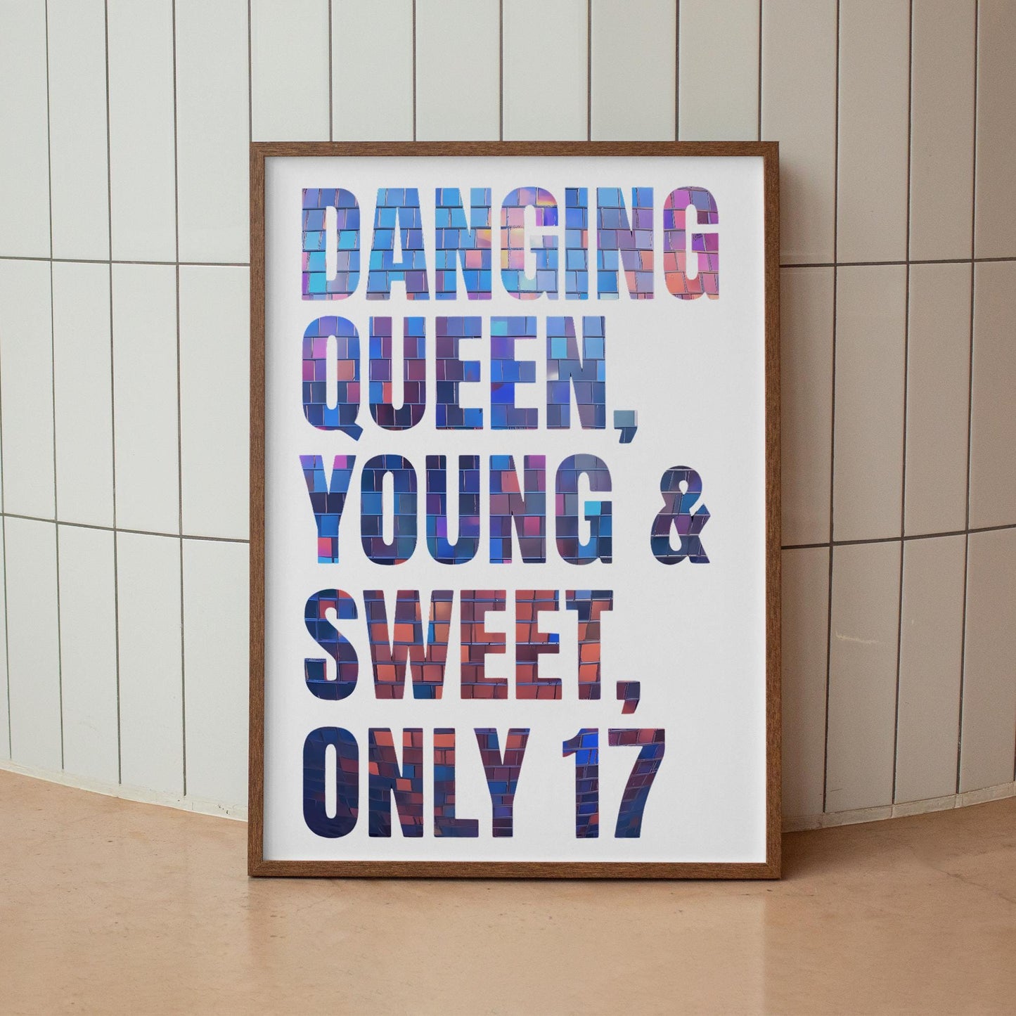 Dancing Queen - Disco Ball Text: Lyric-Inspired Typography Poster  Colourful 70s Disco Pop Print  Retro Wall Art Gift for Music Lovers