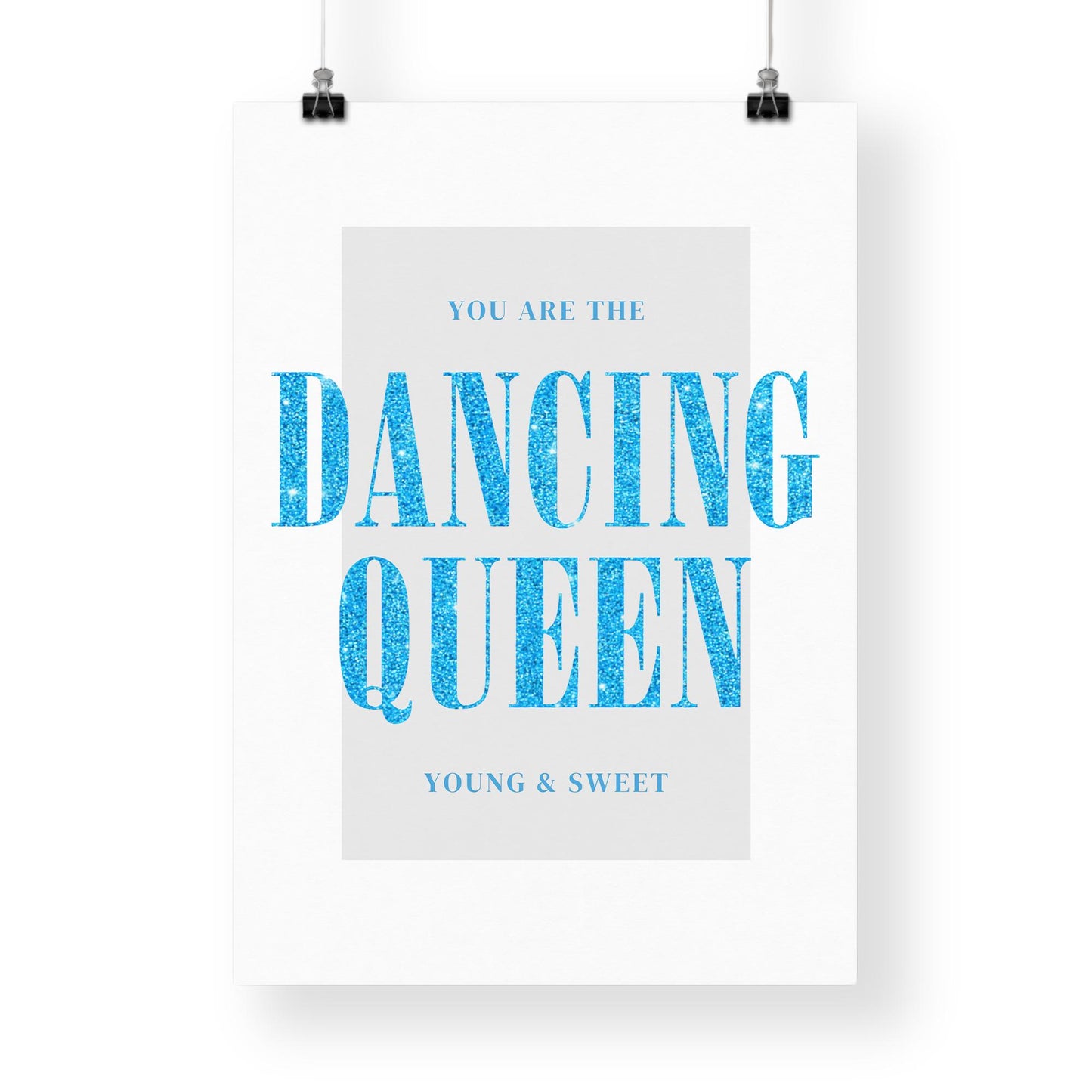 Dancing Queen - Glitter Poster: Blue Aesthetic Lyric Wall Art for Girls Bedroom, Teen Room or Dressing Area  70s-Inspired Girly Disco Print