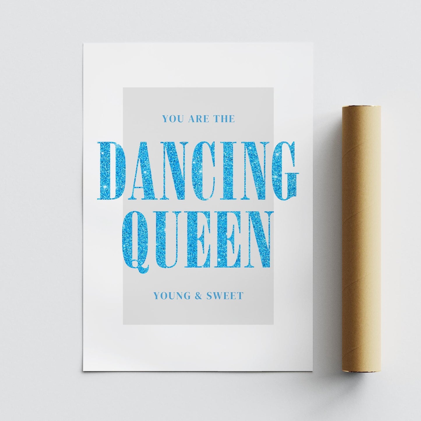 Dancing Queen - Glitter Poster: Blue Aesthetic Lyric Wall Art for Girls Bedroom, Teen Room or Dressing Area  70s-Inspired Girly Disco Print