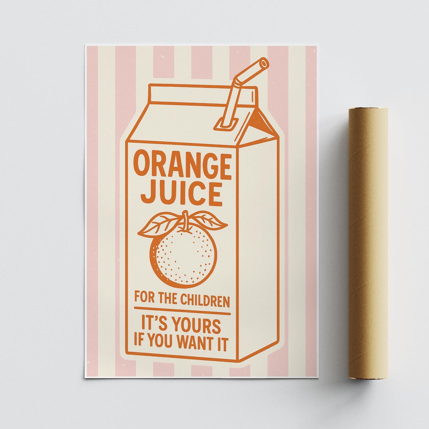 Orange Juice Lyric-Inspired Wall Art Print - Carton: Illustrated Indie Music Quote Poster for Kitchen or Living Room, Modern Home Decor