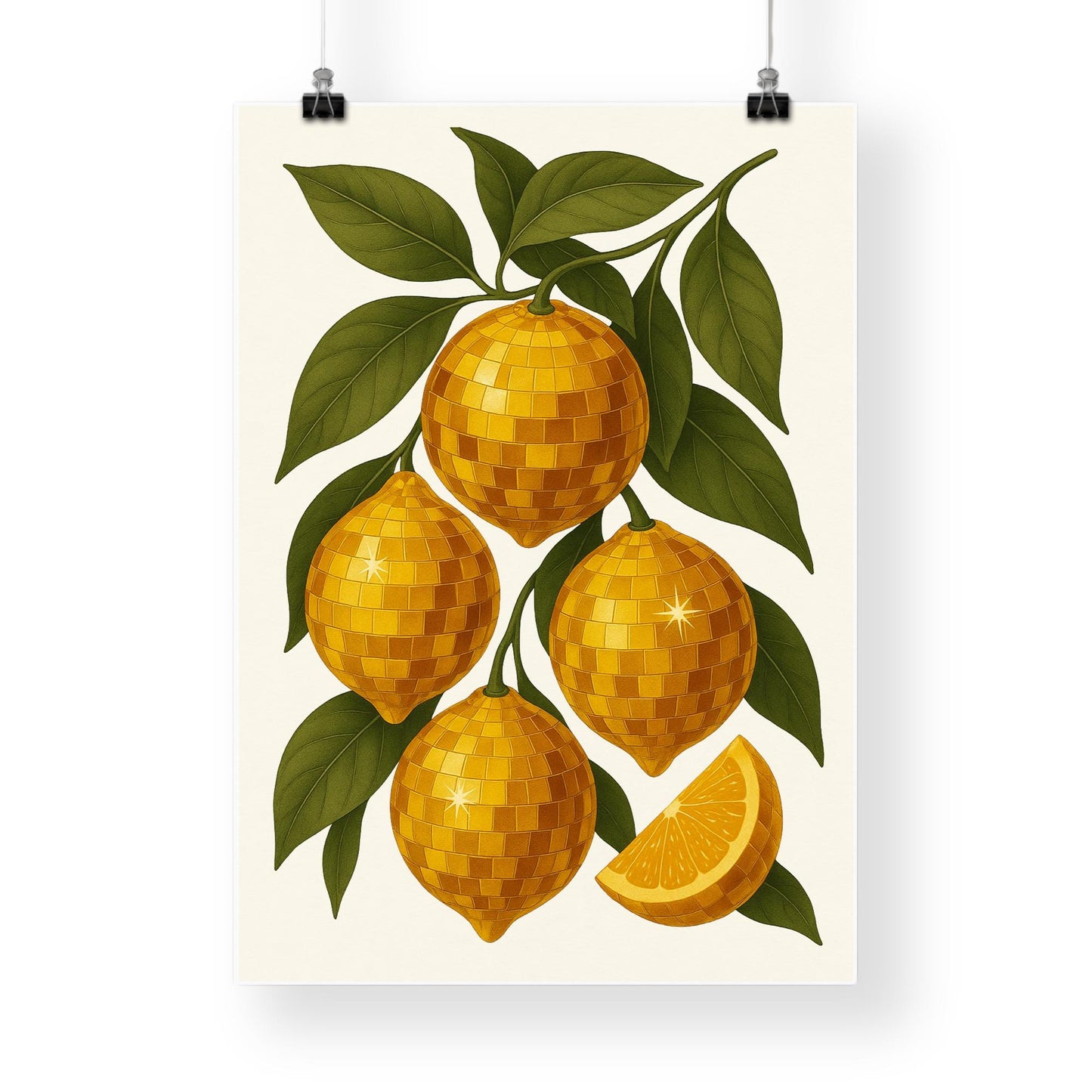 Disco Lemon Wall Art Print  Funky Retro Fruit Poster with Mirrorball Lemons  70s Aesthetic, Gallery Wall Art, Kitchen or Home Decor Gift