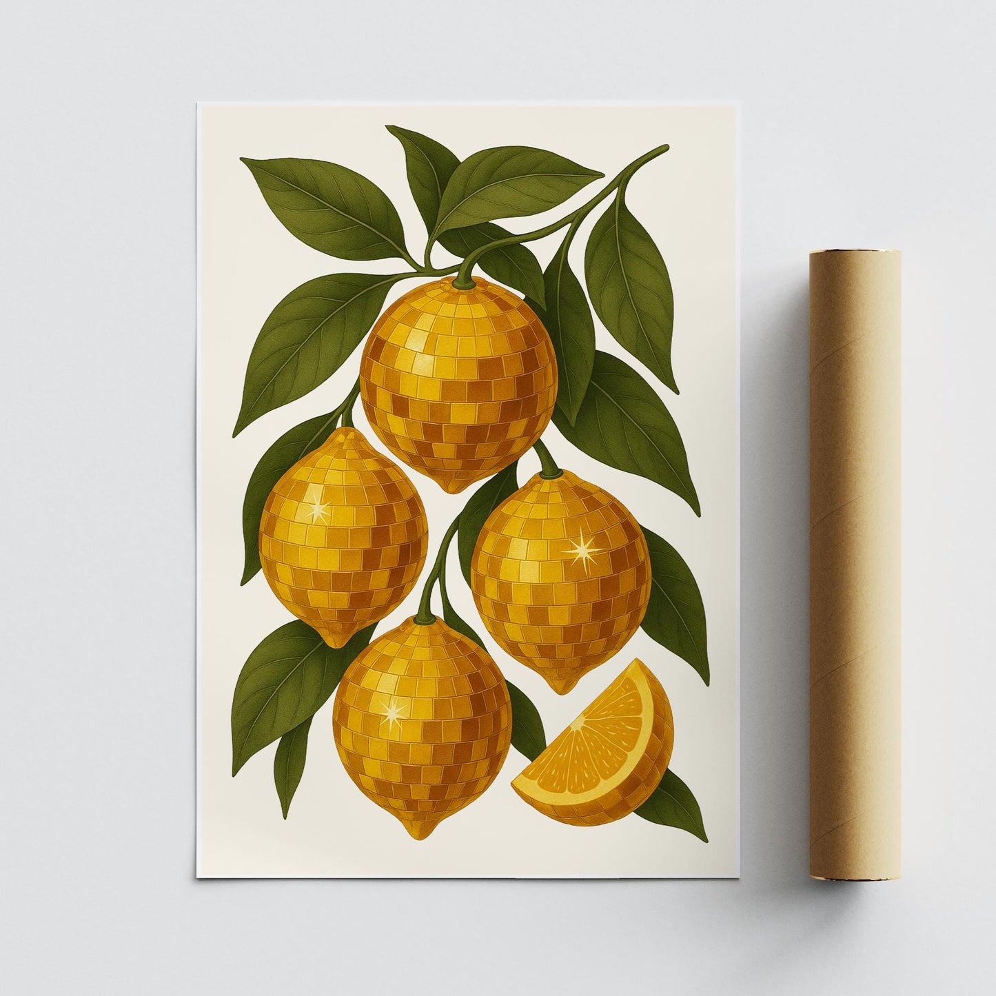 Disco Lemon Wall Art Print  Funky Retro Fruit Poster with Mirrorball Lemons  70s Aesthetic, Gallery Wall Art, Kitchen or Home Decor Gift